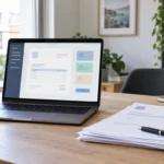 Ordinateur affichant une interface de facturation électronique sur un bureau