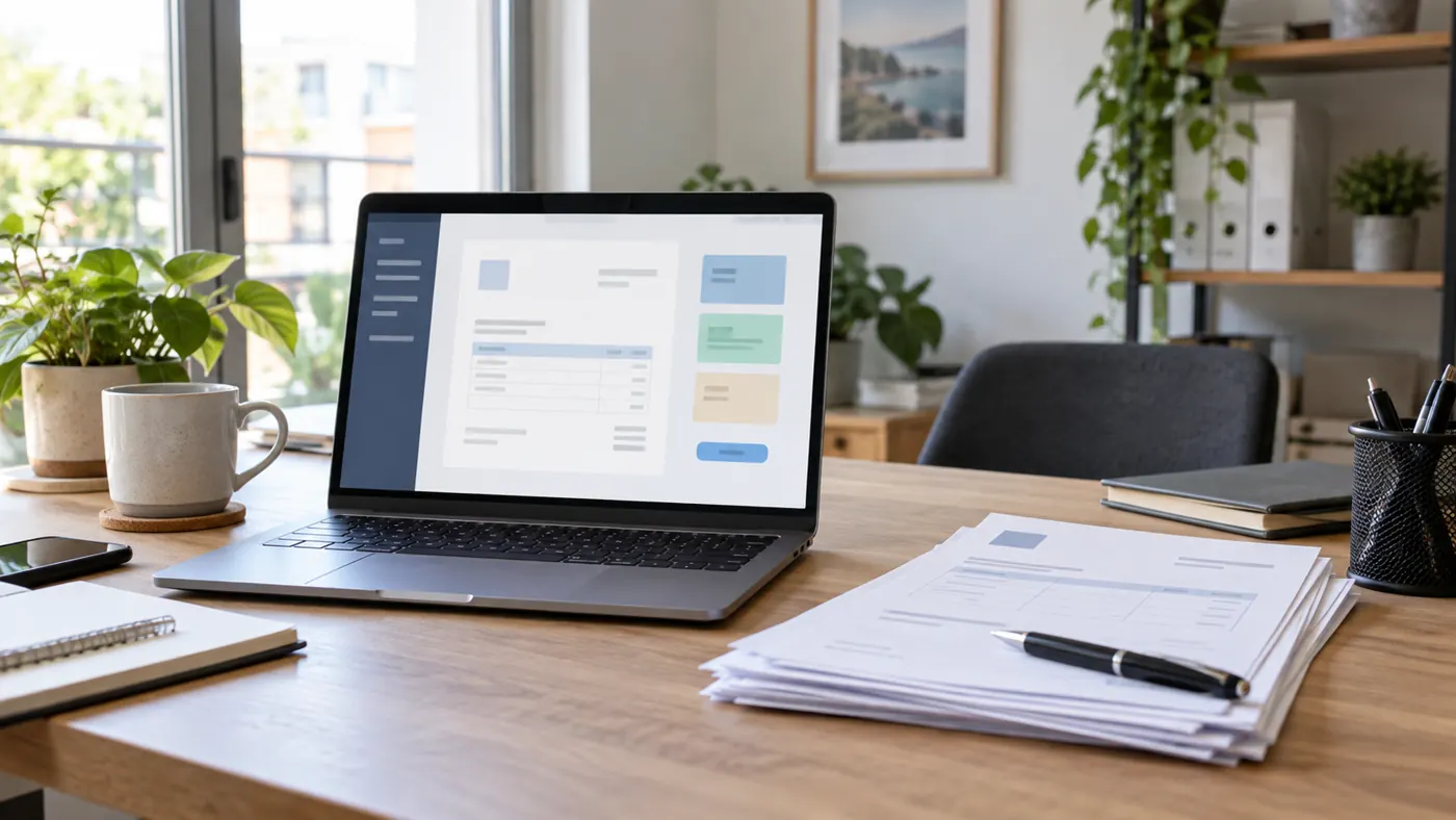 Ordinateur affichant une interface de facturation électronique sur un bureau